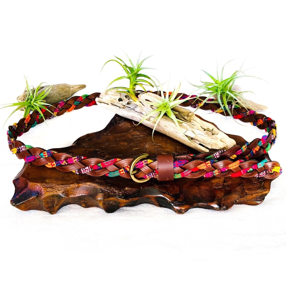 Vintage Rainbow Braided Leather Belt